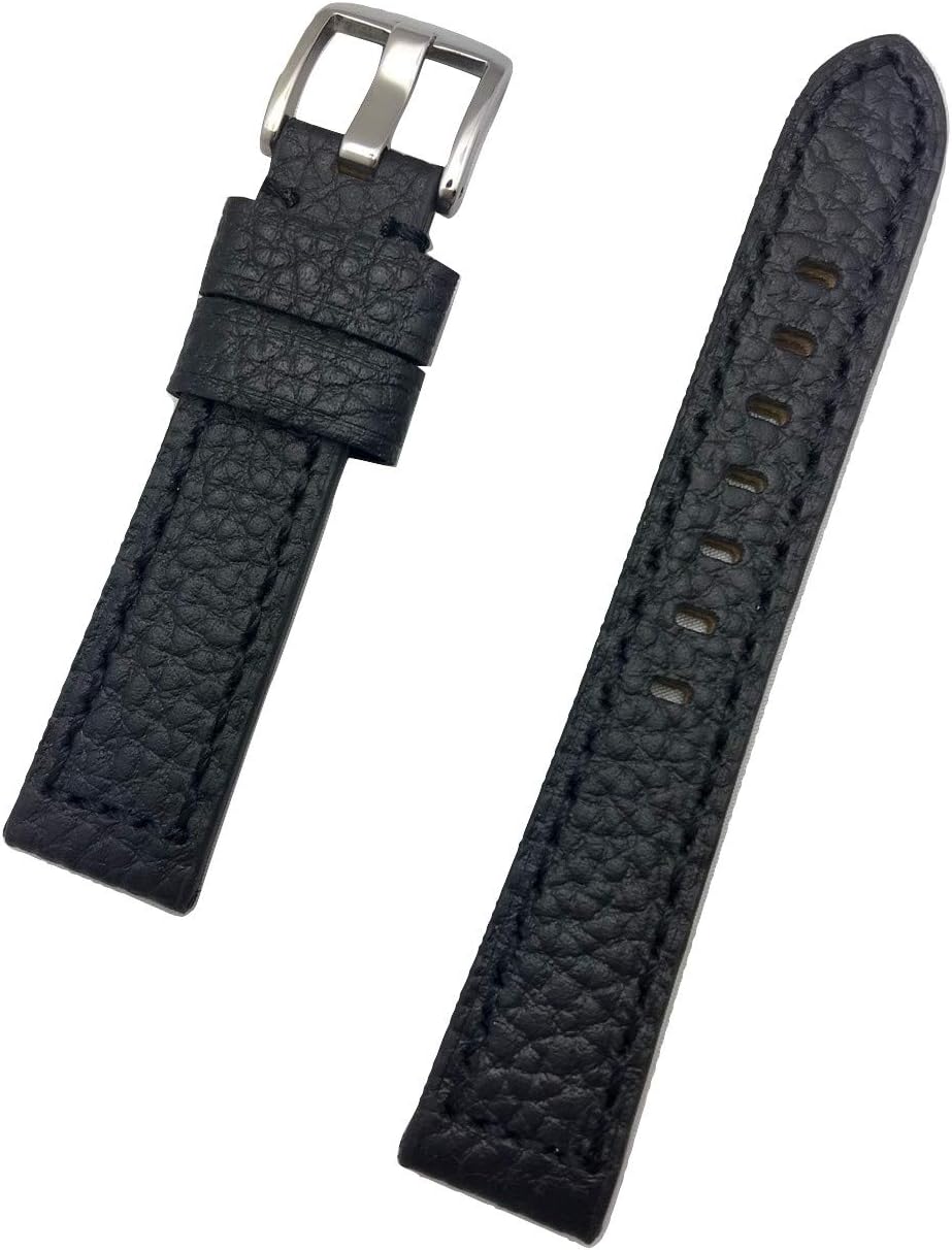 NewLife 18mm Black Genuine Leather Watchband | Buffalo Shrunken Grained, Thick and Flat Padded Replacement Watchstrap That Brings to Any Watch (Mens Standard Length)