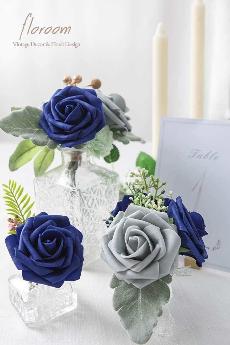 Floroom Artificial Flowers 25pcs Real Looking Royal Blue Foam Fake Roses with Stems for DIY Table Centerpieces Party Home Decorations - Image 4