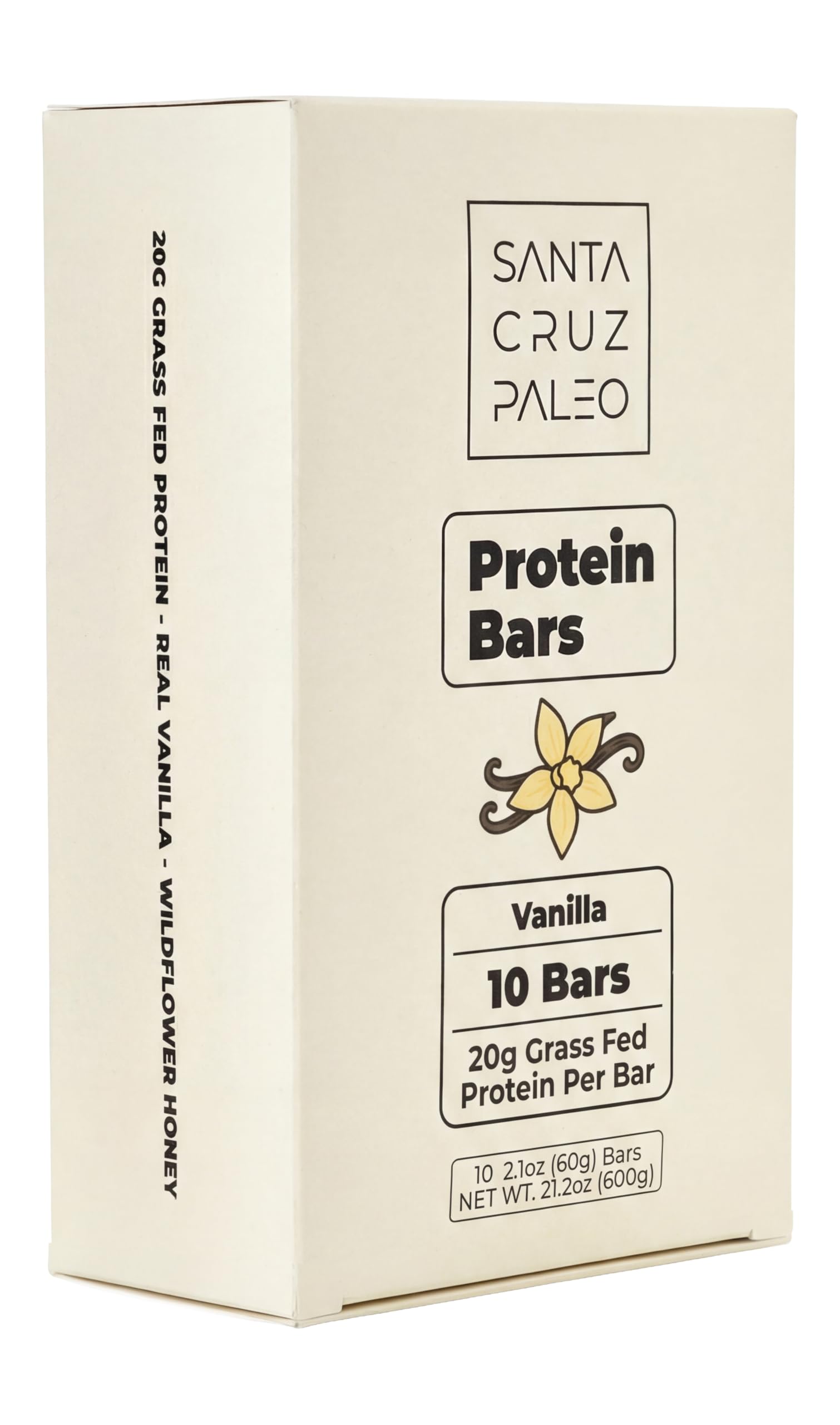 Santa Cruz Paleo Protein Bar – 20g Grass-Fed Whey & Collagen Protein – Wildflower Honey Sweetened, No Seed Oils, High Protein Snack Bar (Vanilla Flavor, Pack of 10) — view 4
