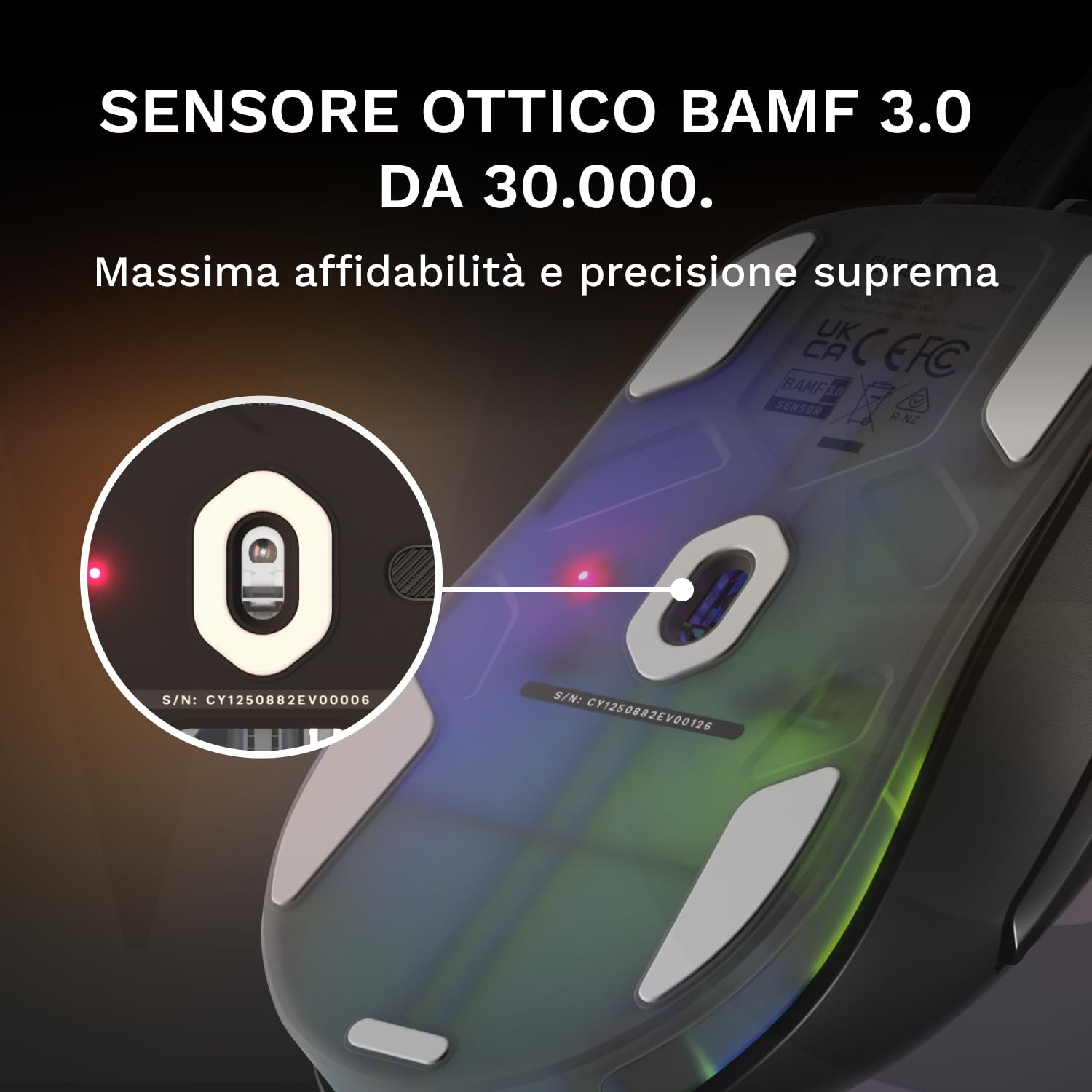 GLORIOUS Gaming - Model D3 mouse da gaming cablato: ultraleggero (57 g), switch ottici da 130M di clic, sensore BAMF 3.0 30K DPI, tracciamento 750 IPS, accelerazione 50 G, per ogni impugnatura - Nero