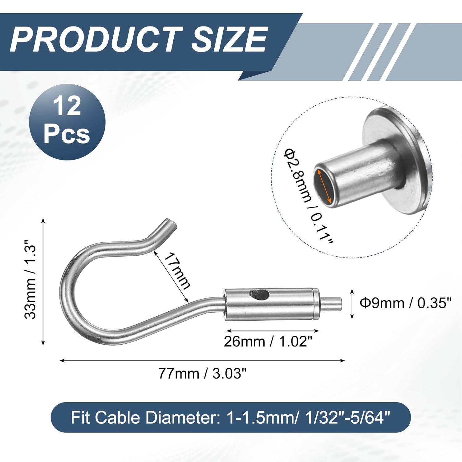 PATIKIL 12 Pcs Portable Hook & Eye Turnbuckle Tension, Steel Wire Rope Hanger Open Body for 1/32"-5/64" Dia for Cable Guide Wire Rope Light Hanging Suspension Accessories, Silver