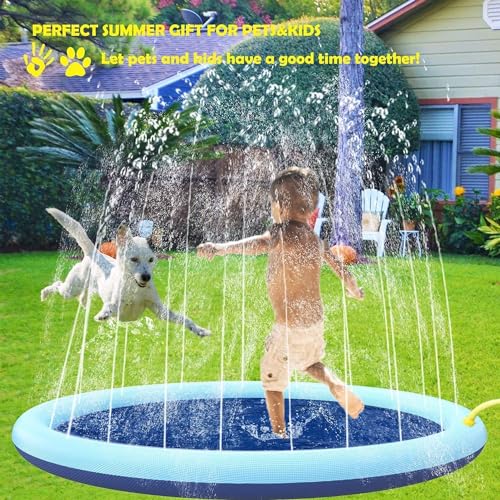 CHAWONER Hundepool Splash Pad, 100 cm, Anti-Rutsch-Hunde-Sprinkle Splash Pool, Faltbares aufblasbares Welpenspritz-Sprinkler-Pad, Outdoor-Hunde-Sprinkler-Spielmatte für Sommer, Garten, Strand