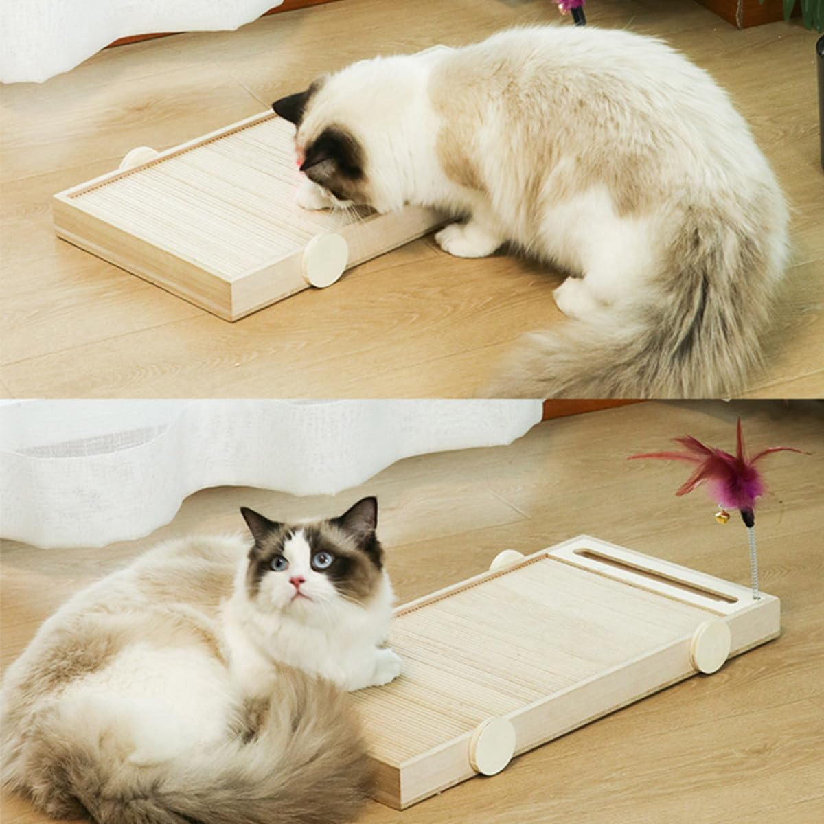 Tiragraffi Protezione Divano e Multifunzione per Gatti in Legno Resistente e Riduzione Comportamento Distruttivo, Accessorio per Domestici