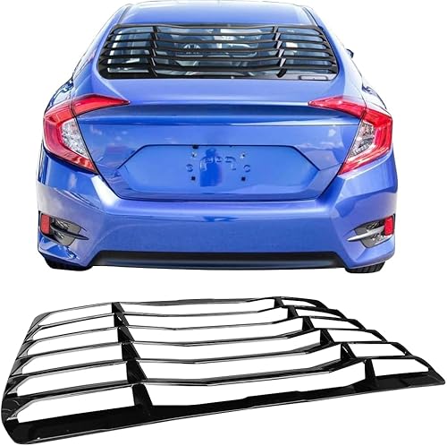 Miniatura 2 de IKON MOTORSPORTS, Rejillas de ventana trasera compatibles con Honda Civic Sedán 2016-2021, estilo IKON negro brillante, persianas para parabrisas
