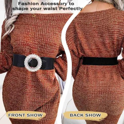 Yalice Rhinestone Wide Dress Belt for Women Thick Elastic Waist Belts Fashion Black Chunky Belts for Ladies4
