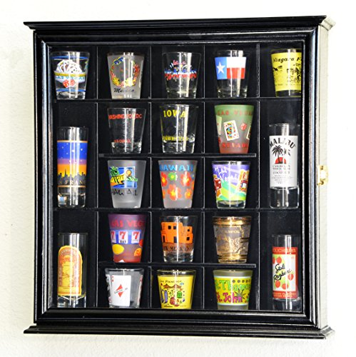 21 Shot Glass Shotglass Shooter Display Case Holder Cabinet Wall Rack 98% UV
