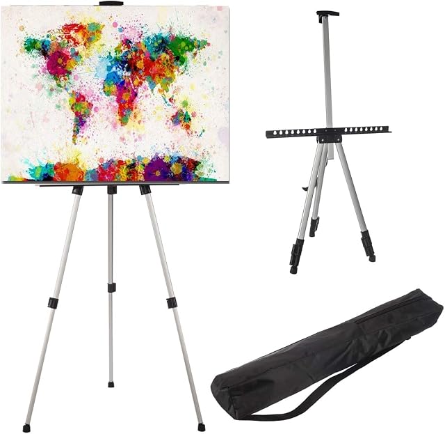 LIVIVO 160CM Adjustable Artist Field Studio Telescopic Painting Easel Tripod Display White Board Stand  for Painting Poster Picture Canvas Art Indoor/Outdoor with Carry Bag