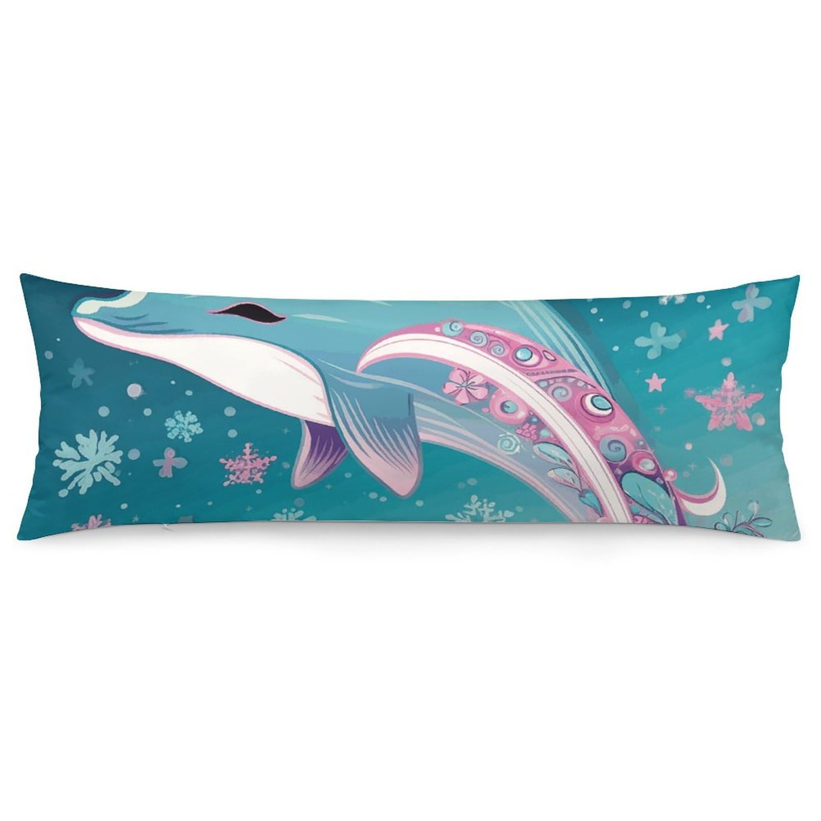 2 Pack Pillow Cases for Hair and Skin, Soft Breathable Pillow Case Covers with Hidden Zipper, Cute Dolphin Snowflake Pillowcase 20"x54" Pillow Covers for Sleeping Gift
