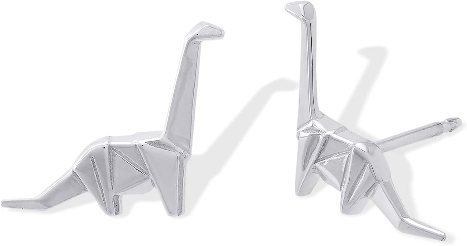 Boma Jewelry Sterling Silver Origami Brontosaurus Dinosaur Stud Earrings