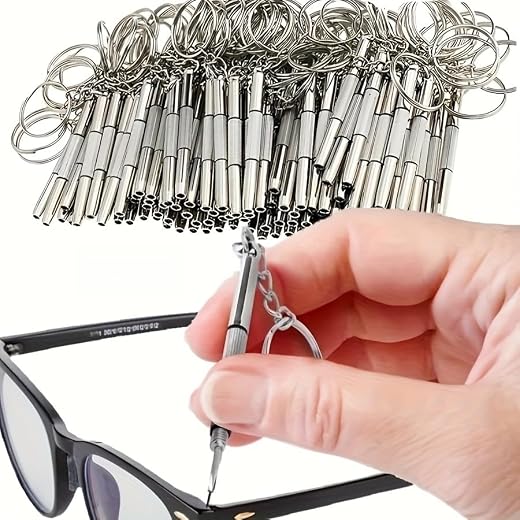 2pcs Steel Glasses Screwdriver, Portable Precision Eyeglass Screwdriver Watch Repair Kit With Keychain Hand Tools