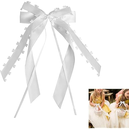 20x Hochzeitsschleifen Weiß Mit Gelbem Herz - Antennenschleifen Für Auto-Dekoration