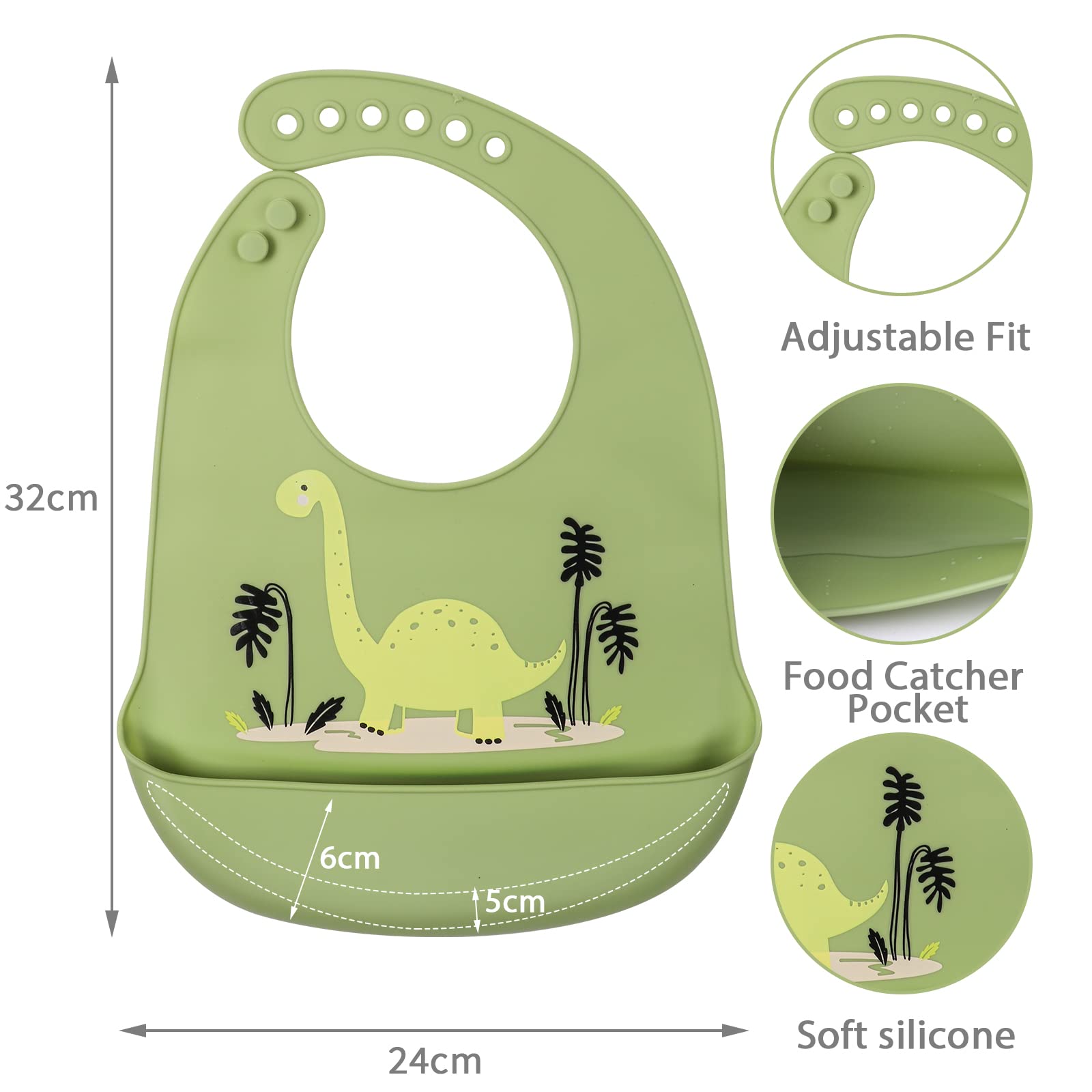 ABirdon Bavaglino Silicone, Impermeabile, Facili da Pulire, Lavabile, BPA Free, 6 Dimensioni Regolabili Bavaglini Silicone Morbido con Raccoglipappa per Ragazzi e Ragazze