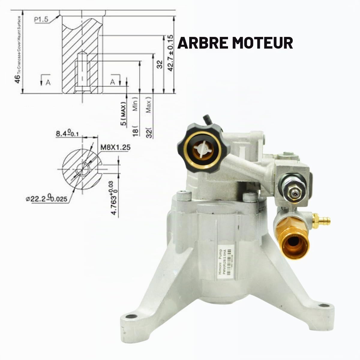 Pompe nettoyeur haute pression 3100 PSI 210 bar – Pompe verticale 8,5 L/min 6,5 HP – Remplacement pour nettoyeur haute pression essence – Waspper PA000-PWVR28/2.5H