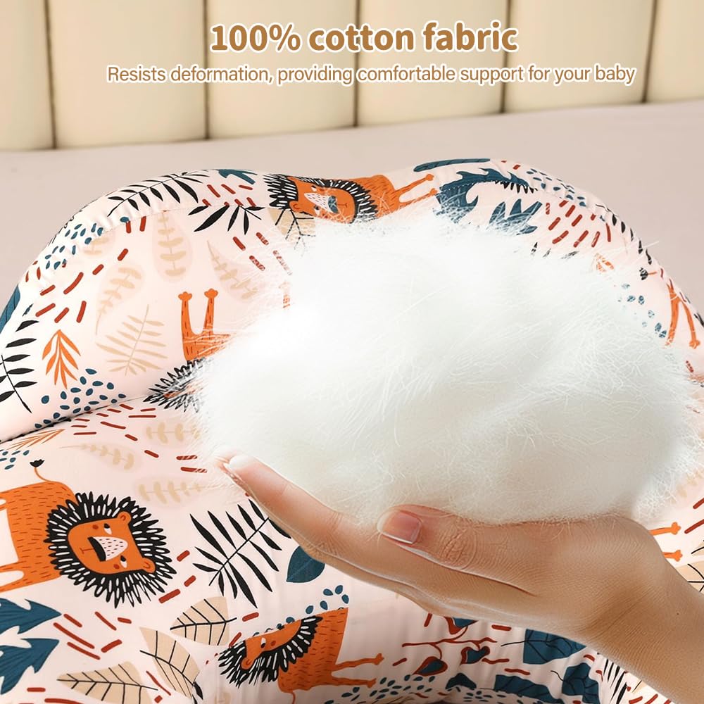 Cuscino Allattamento del Bambino, Cuscino Multifunzionale per l'Allattamento con Cinturino Regolabile in Vita e Recinzione di Sicurezza, Federa Rimovibile in Cotone, Modello Animale Leone
