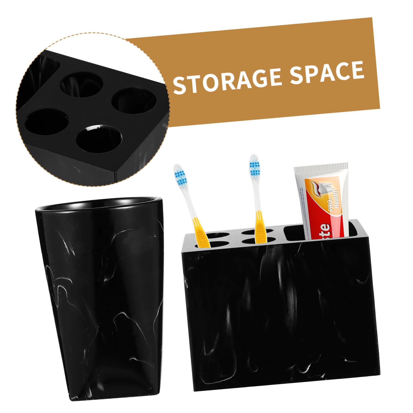 Cabilock Conjunto de Accesorios de Baño de Resina Negra Jaspeada de 5 Piezas Soporte para Cepillos de Dientes y Jabonera Práctico y Cómodo para Baño Moderno