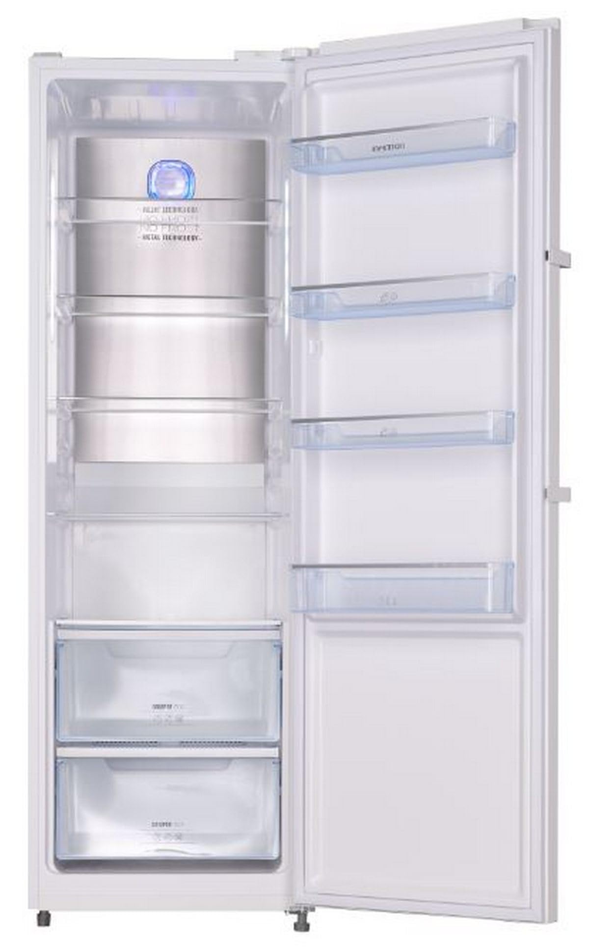 INFINITON Frigorifico Una Puerta CL-A185B, 375 Litros, 185 cm de Altura, No Frost, Fast Cooling, Iluminación LED, E, Blanco
