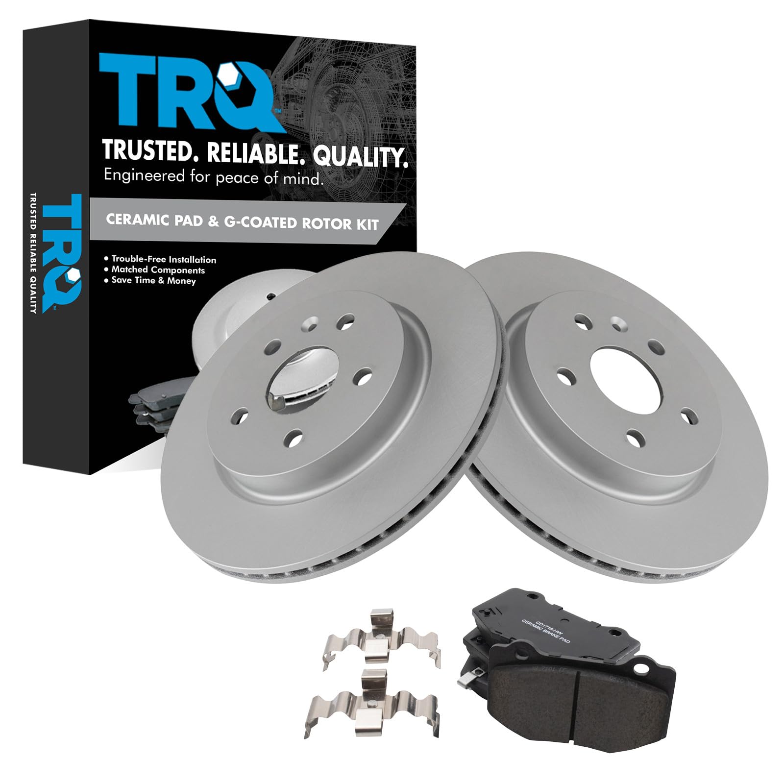 TRQ Rear Brake Pad and Rotor Set Ceramic Coated Rotors Compatible with 2016-2020 Chevrolet Camaro