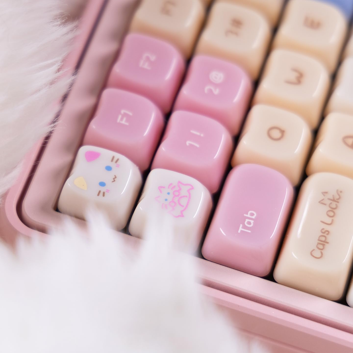 Crystal Keycaps, Cat Shape Clear Keycaps Transparent, Mao Profile, 130 Keys Shine Through Custom Set for Mechanical Keyboards, 60-100% Compatible (Pink-Cat-Keycap-Set)