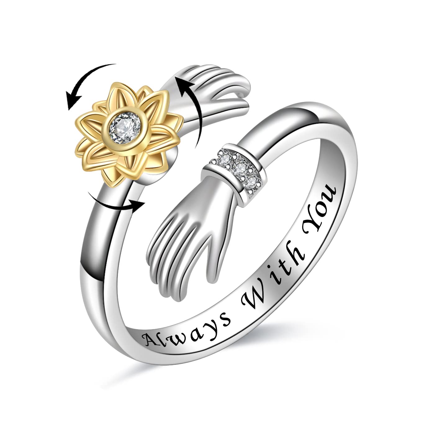 MOONMORY Lettering Anxiety Rings Sterling Silver Spinner Fidget Rings Butterfly Sunflower Gold Anxiety Spinning Ring - for Woman Kids Teen Girls