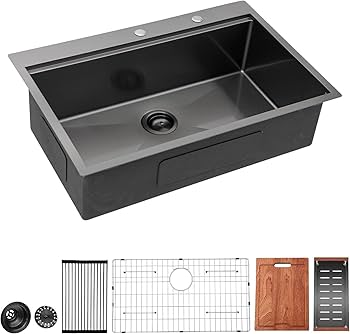 Lordear 33 Black Kitchen Sink Drop in 33x22 Drop Sink Stainless