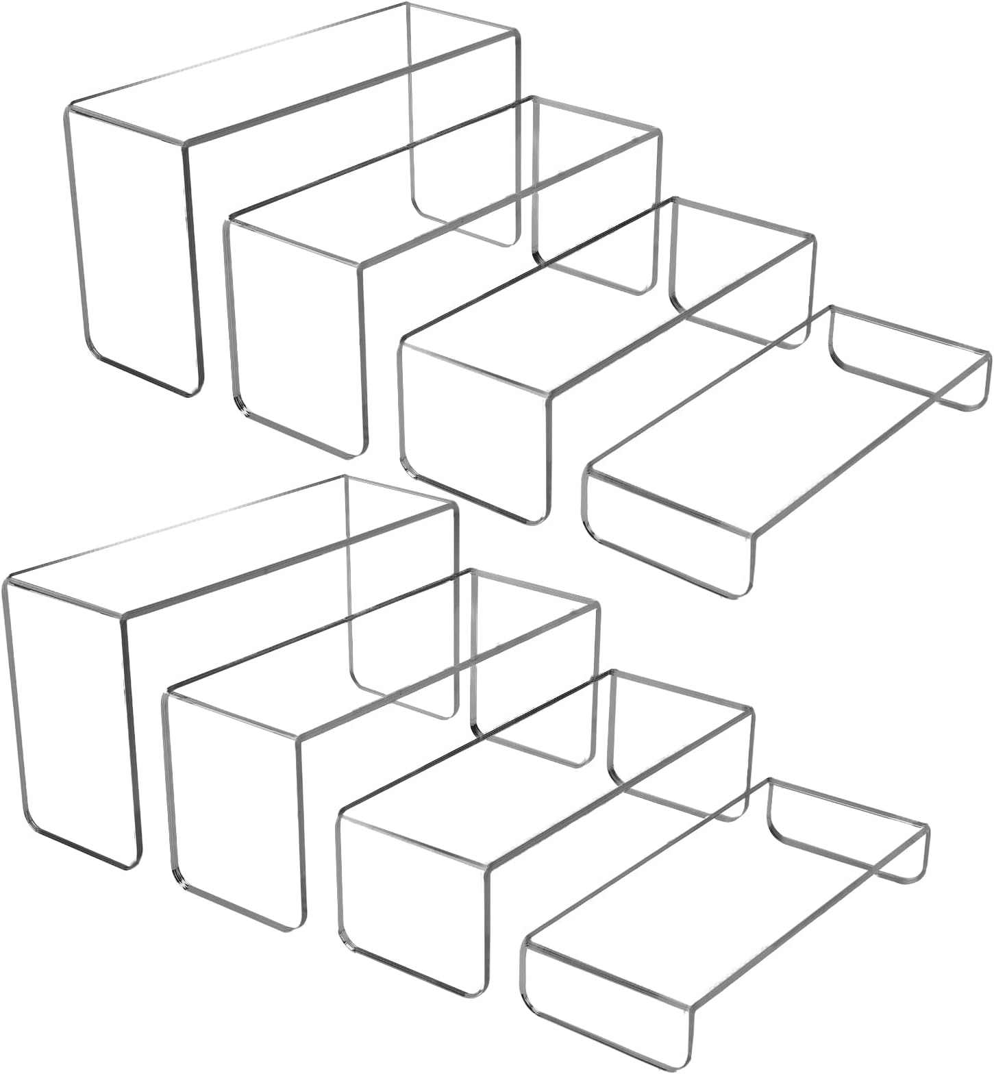 MerryNine 8 PCS Acrylic Risers for Display, 4-Tier Clear Display Stand Risers, multifunction acrylic transparent Pop stand for Cupcakes, Figures, cosmetics, Collectibles Display (Rectangle)