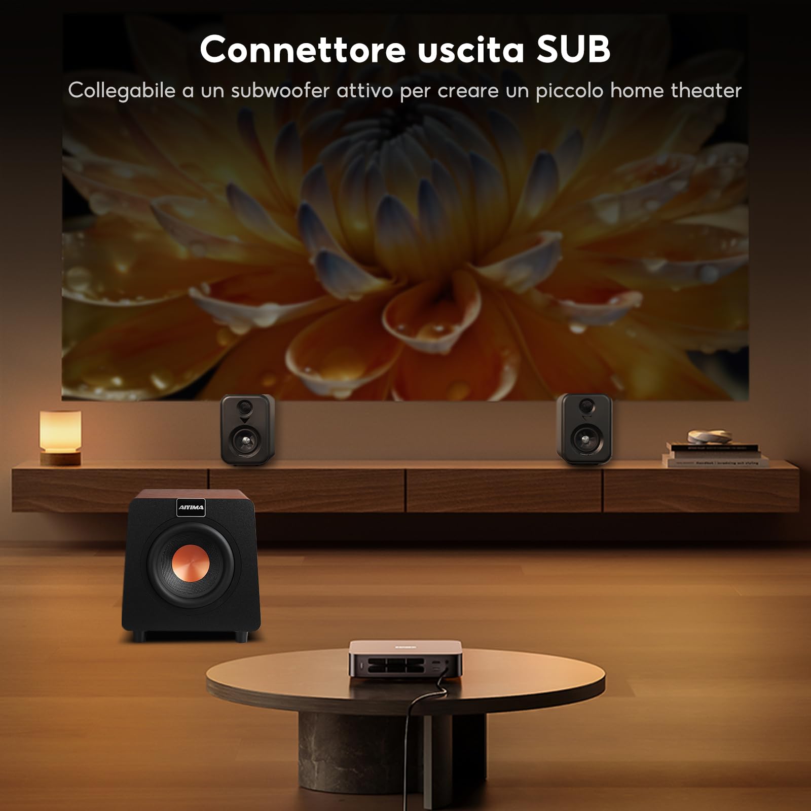 AIYIMA S400 Altoparlante da scaffale attivo 2.1, 3" (7,6 cm), 80 W, altoparlante attivo HiFi stereo, Bluetooth 5.3, ottico, USB, RCA, Sub-Out, Bluetooth Bookshelf altoparlante per PC e home theater