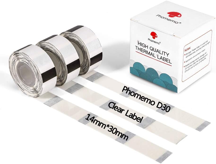Phomemo D30 Clear Transparent Thermal Labels - Adhesive, 14x30mm/0.55x1.18inch, 3 Rolls