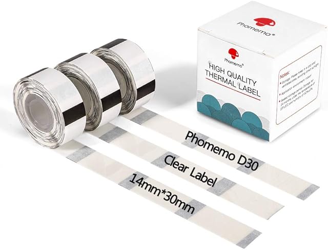 Phomemo D30 Clear Transparent Thermal Labels - Adhesive, 14x30mm/0.55x1.18inch, 3 Rolls