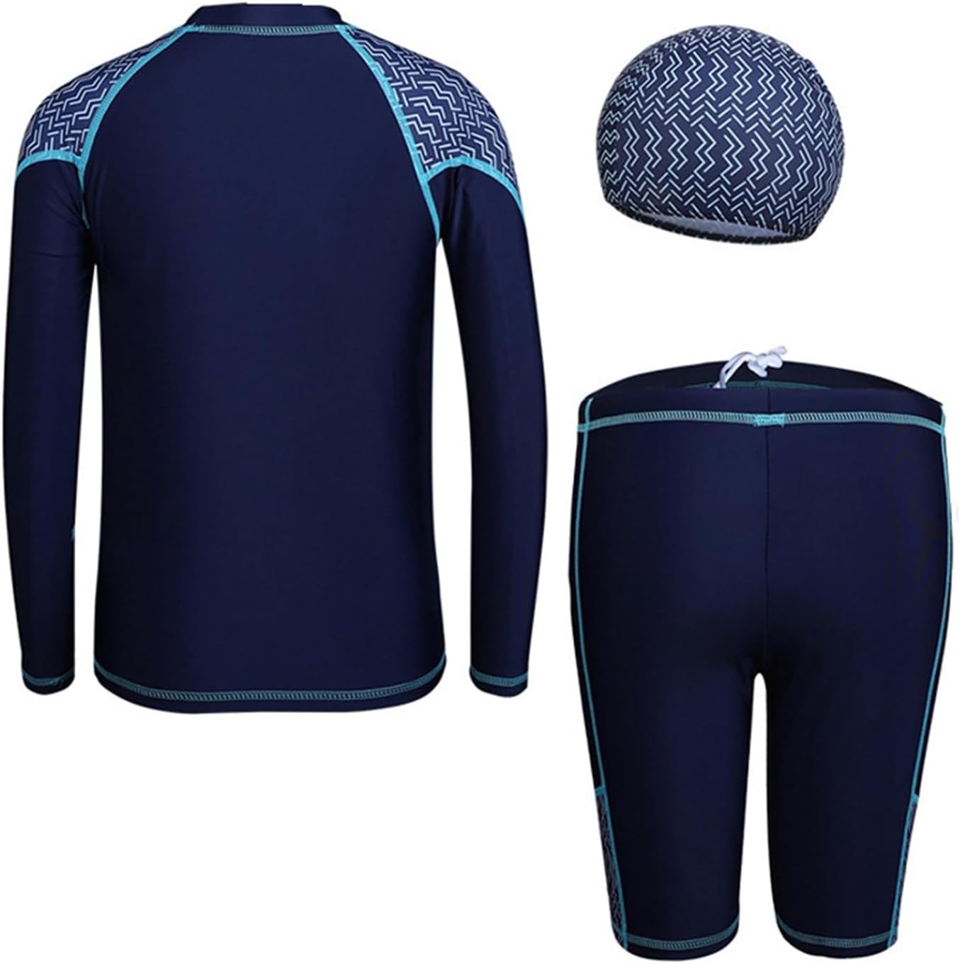 3Pcs Boys Long Sleeve Swimsuit Rash Guard Shirts with Swim Shorts Hat Water Sport Swimwear