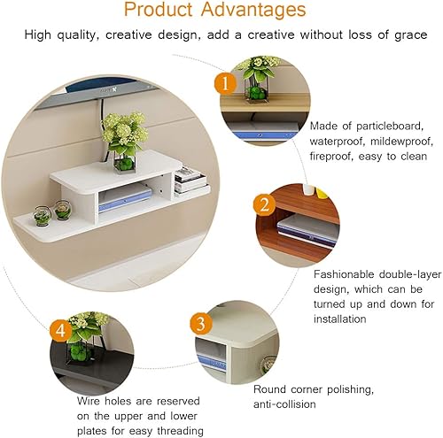 Miniatura 7 de BiJun Estante flotante de TV, centro de entretenimiento, estantes flotantes montados en la pared para consola multimedia, router, estante de DVD