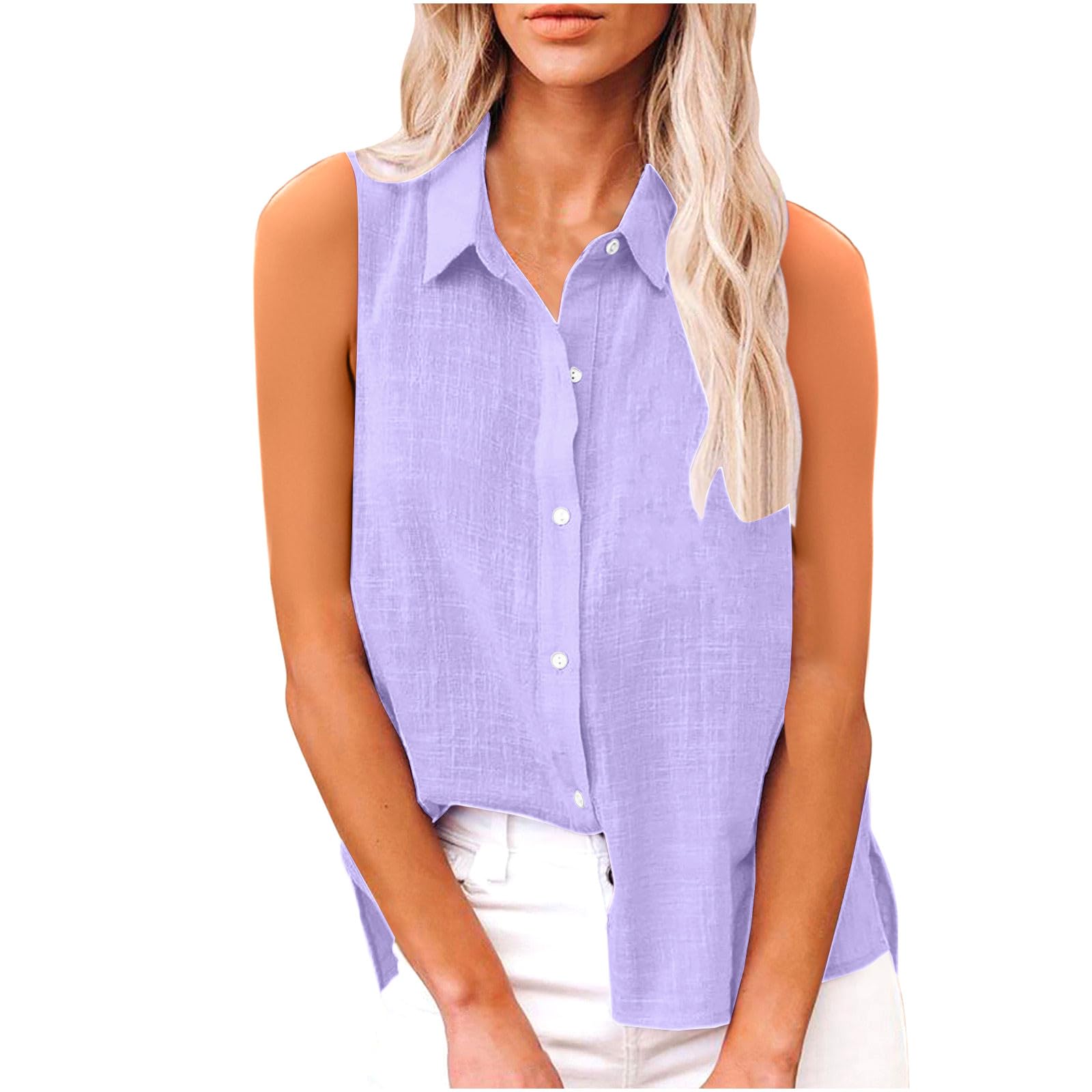 Camisas de algodón y lino premium con botones blusa sofisticada holgada L 8