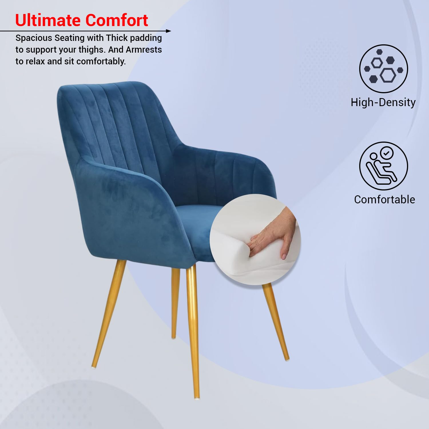 Taboo Velvet Dining Chair | Upholstered Accent Arm Chair | Soft Cushioned Seat with Backrest | Modern Velvet Fabric Chair with Metal Legs | Living Room, Bedroom, Study & Restaurant Chair | NavyBlue 2