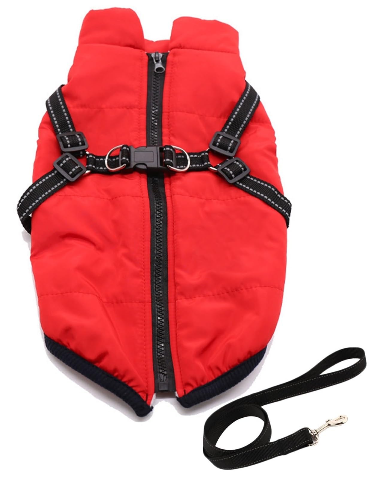 THUCHENYUC Furry King Dog Winter Coat With Harness, 3 In 1 Winter Jacket For Dogs Waterproof Windproof Dog Snow Jacket With Zipper For Small Medium Large Dogs(Red,XX-Large)