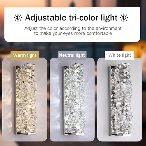 Miniatura 6 de Pobllem Apliques de pared de cristal, color plateado, temperatura de color ajustable, aplique de pared LED de cristal de cristal, iluminación