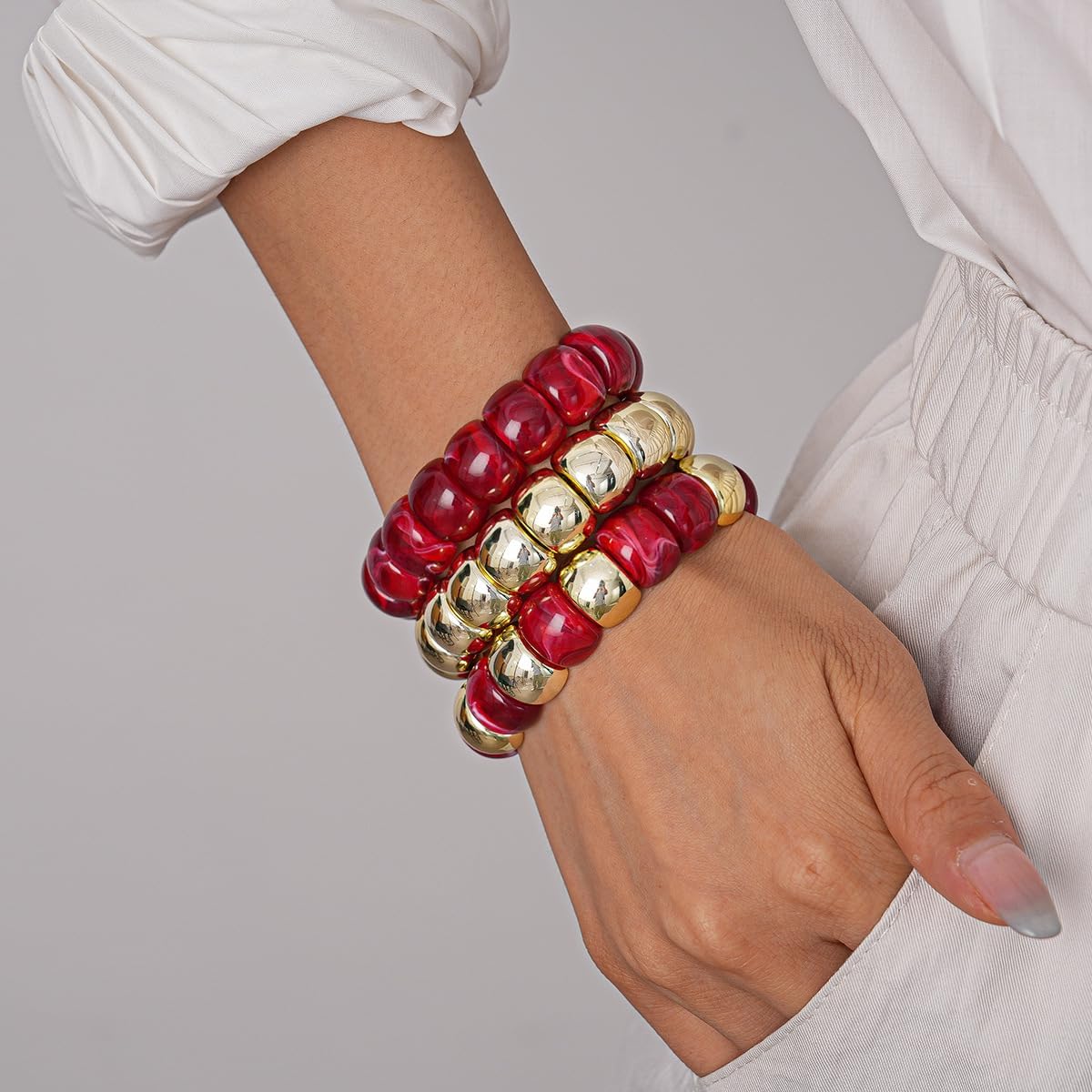 Chunky Beads Bracelets for Women Boho Gold Acrylic Stackable Stretch Bracelet Dainty Statement Adjustable Jewelry - Image 5