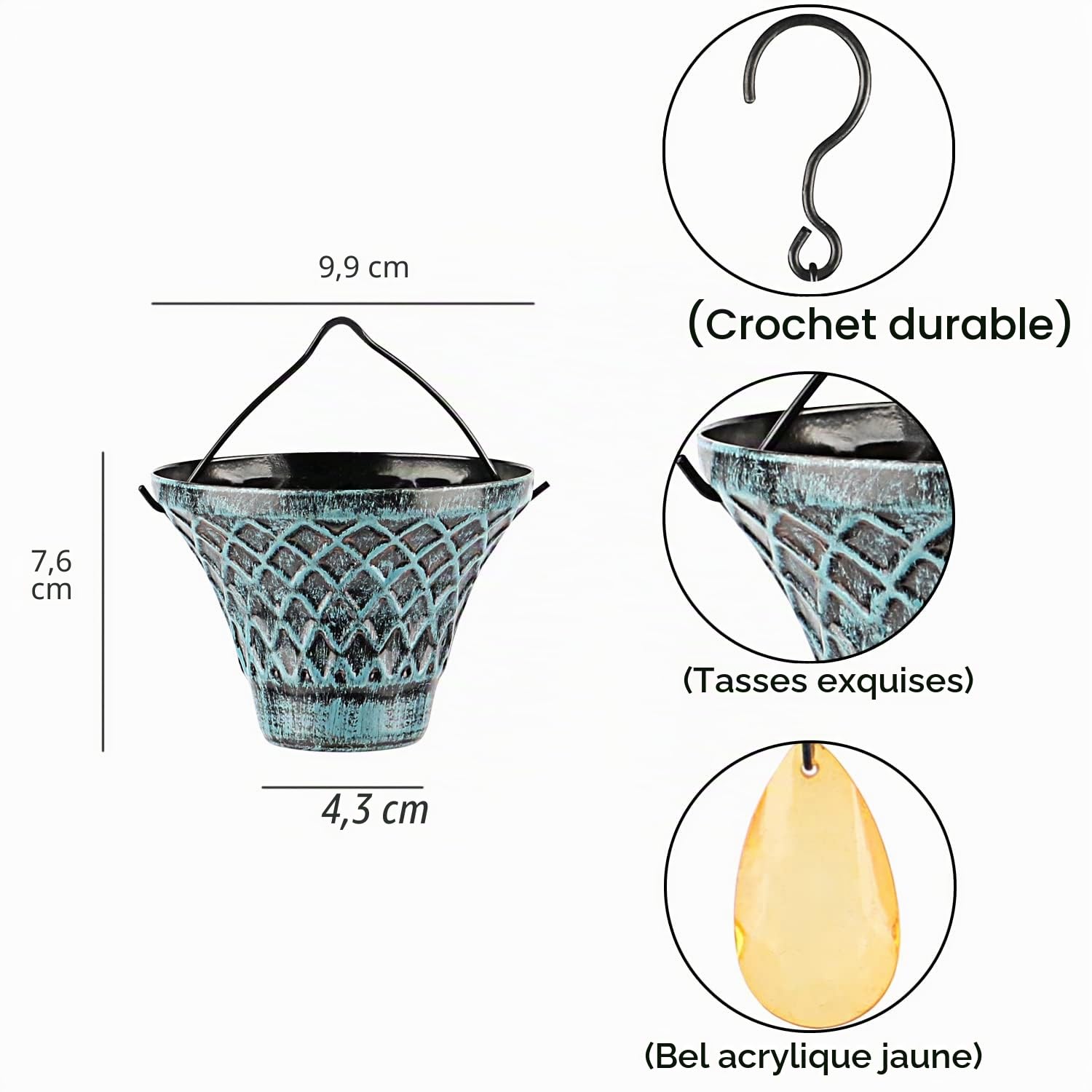 Tfro & Cile Chaîne de Pluie pour gouttière - Attrape-Goutte d'eau - Décoration de Jardin - 2,5 m de Long