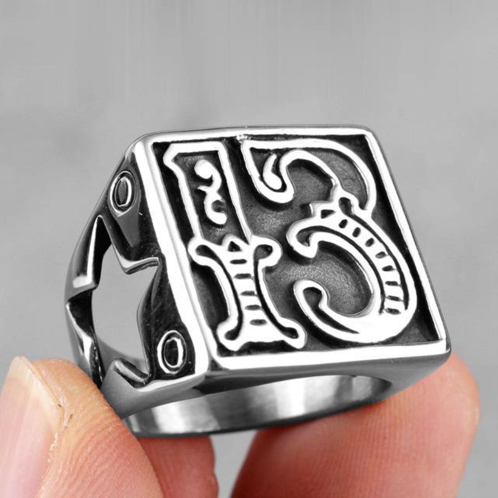 Xjruixi Men's No.13 Lucky Number 13 Star Retro Stainless Steel Rings Punk Hip Hop For Boyfriend Biker Jewelry Creativity Gift Wholesale
