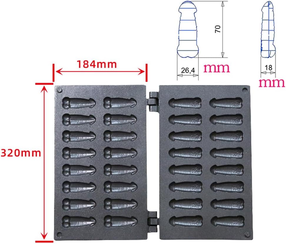 Aimeryup 16pcs Mini Penis Waffle Maker Small Penis Shape Waffle Maker Iron Stick Baker Hot Dog Sausage Grill (220v)
