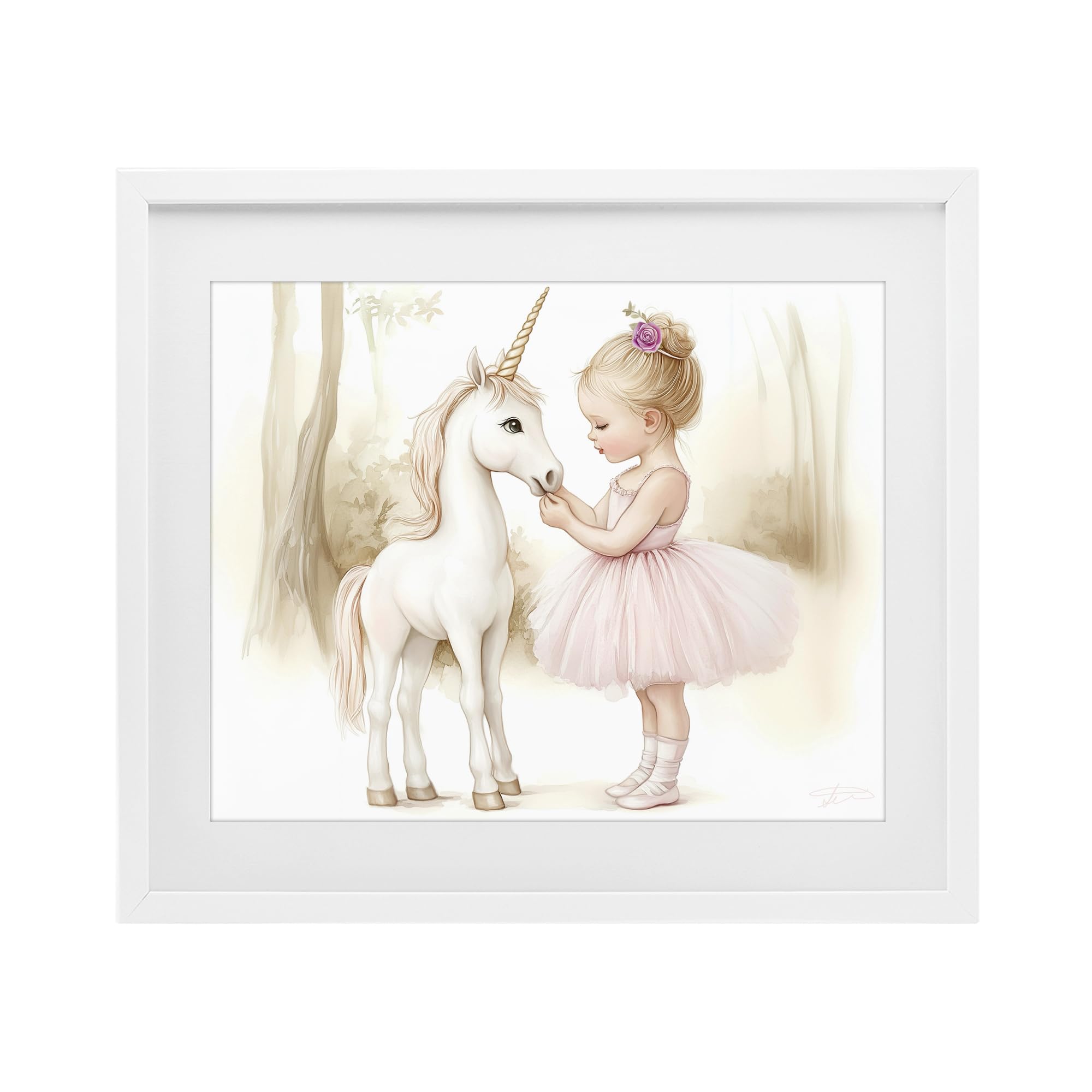 'Girl & Unicorn Friendship'| Framed Print Under Glass