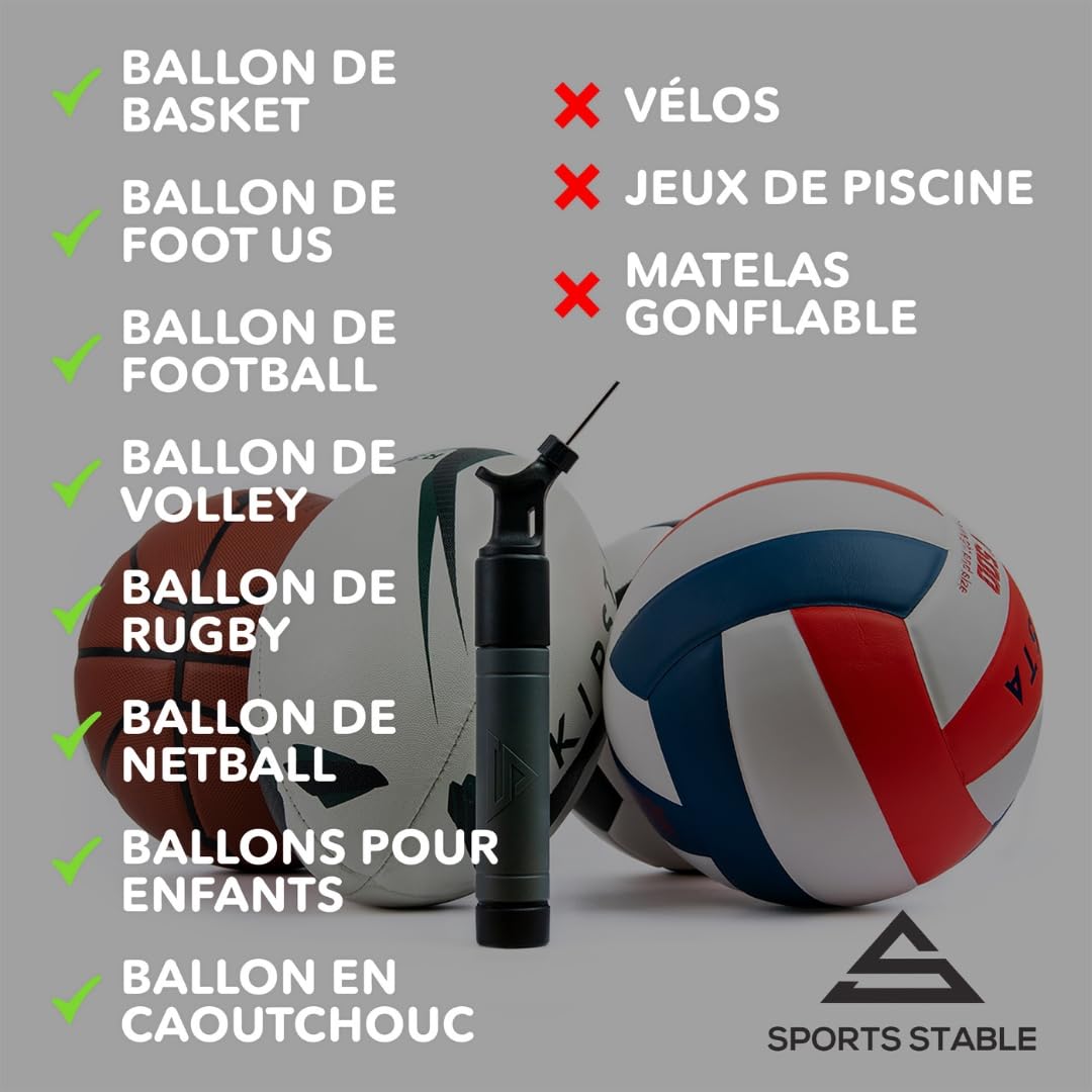 Pompe à Ballon Double Action avec 5 Aiguilles, Pompe à Air Manuelle pour Football, Basket, Volley, Rugby, Handball et Autres Ballons Gonflables