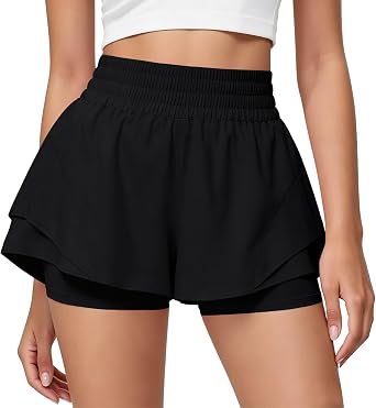 High Waisted Athletic Shorts Women 2 in 1 Running Shorts Summer Flowy Wide Leg Gym Yoga Workout Short with Pockets