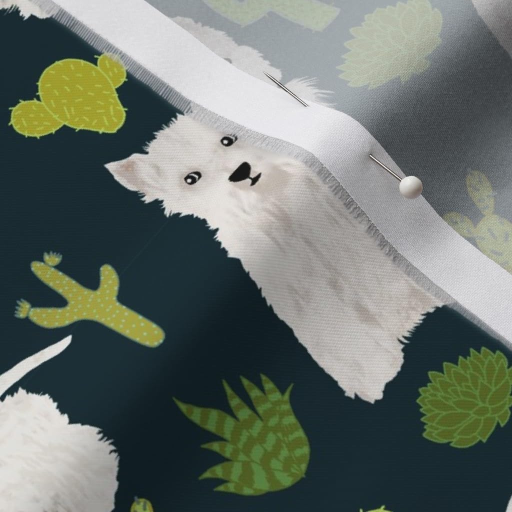 Spoonflower Fabric - Westie Cactus Cute West Highland Terriers Dog Westies Dogs Terrier Printed on Organic Cotton Sateen Fabric by The Yard - Sewing Quilting Apparel Home Decor