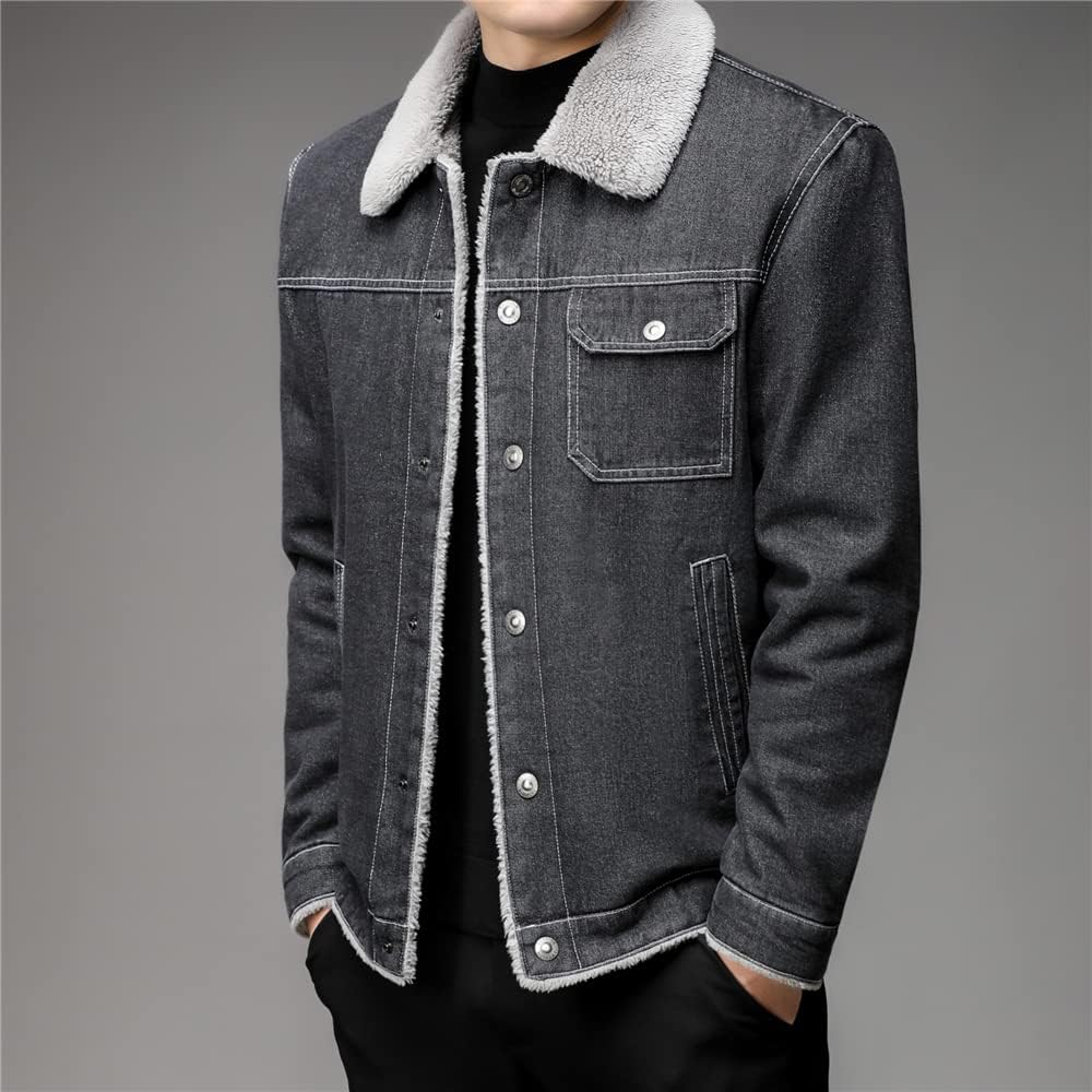 AAPAH Fleece Jeans Jacket Men Winter Thick Warm Denim Jackets Streetwear Windbreak Coat Male