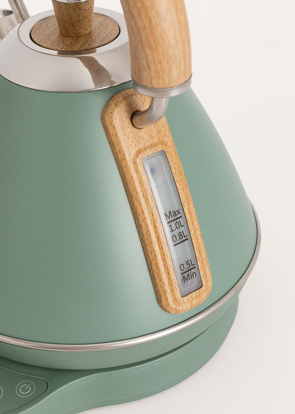 CREATE/KETTLE RETRO PRO/Bollitore elettrico da 1 L con controllo della temperatura verde salvia/Sistema di autospegnimento, ebollizione rapida, base antiscivolo, pannello trasparente, 1200W