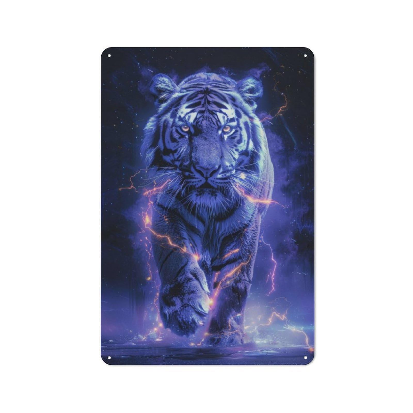 Junmoney White Tiger Space Animal Tin Wall Sign With Design 30X20cm, Classic Bistro Wall Plaque For Bakery, Diner, Cafe Or Family Room
