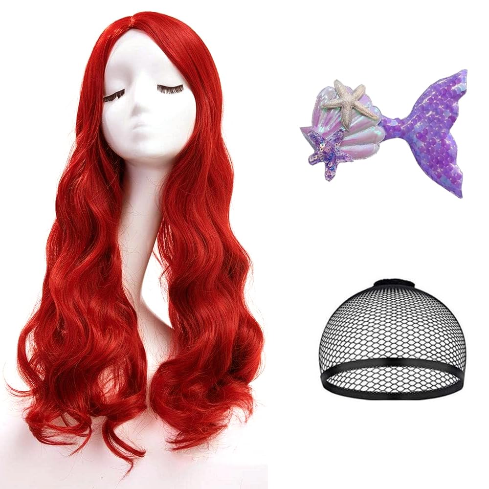Red Mermaid Wigs, Long Red Wavy Wigs for Women Halloween Party Cosplay Anime, Compatible with Princess Ariel Little Mermaid Girls' Wig or Queen Mera or Vampire Costume - Image 9