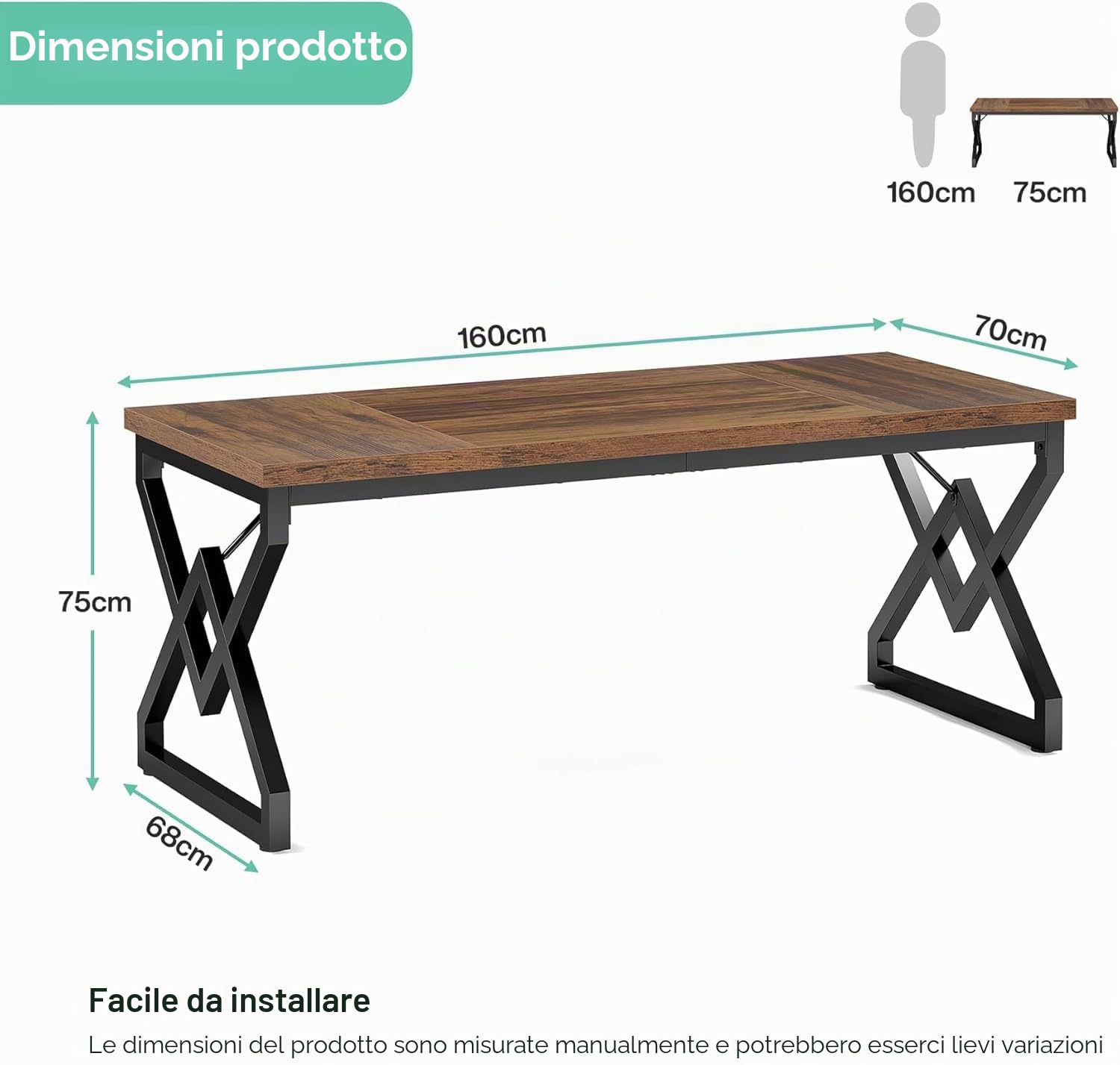 Lailang 160cm Scrivania, Scrittoio Vintage, Tavolo Ufficio Riunioni, Scrivania In Legno, Mobili Ufficio Moderni, 160 x 18 x 18 cm, Vintage Brown
