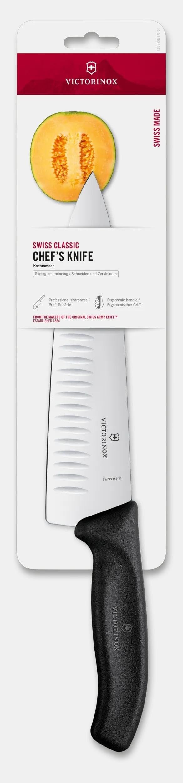 Victorinox Swiss Classic Carving Knife, Extra Sharp Blade, Fluted Edge, 20 cm, Stainless Steel, Black