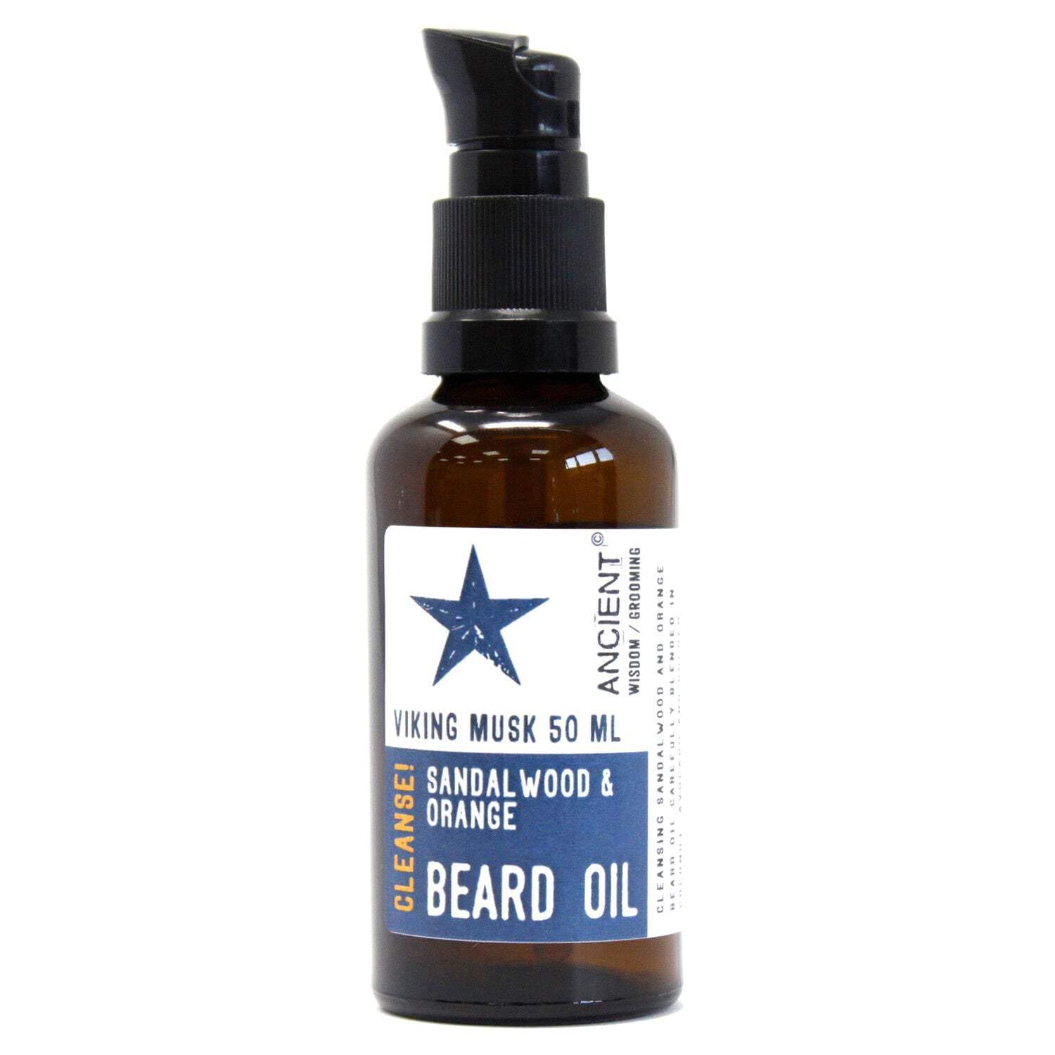 Ancient Wisdom Orange 50Ml Natural Beard Oil - Viking Musk With And Sandalwood To Cleanse In A Lotion Pump Bottle