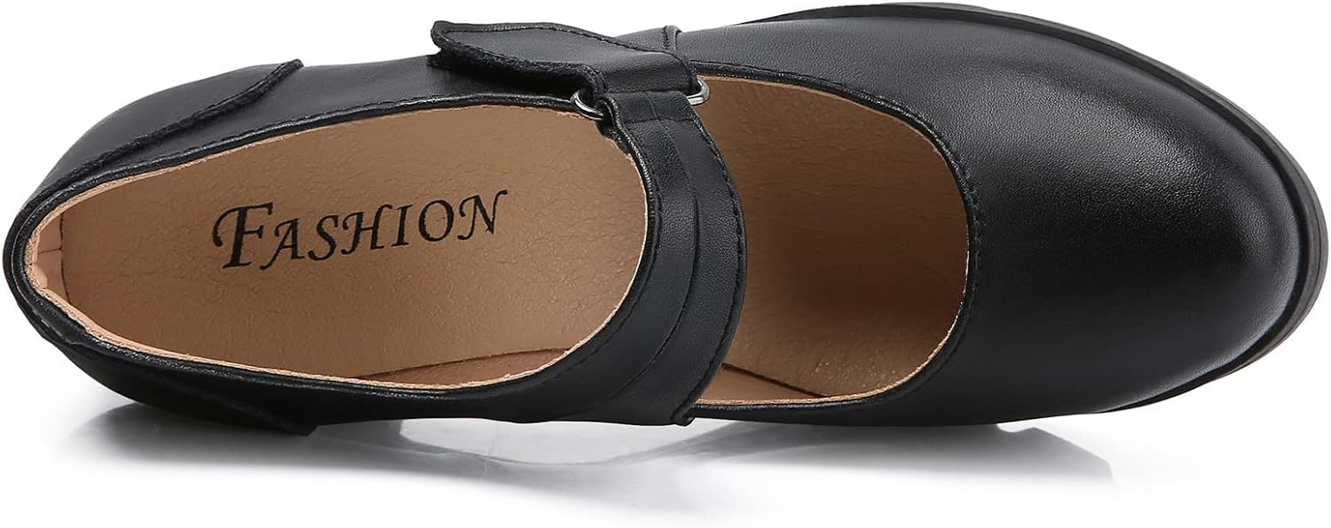 DADAWEN Women's Leather Classic Mid Heel Mary Jane Square Toe Oxfords Platform Dress Pumps Shoes - Image 6